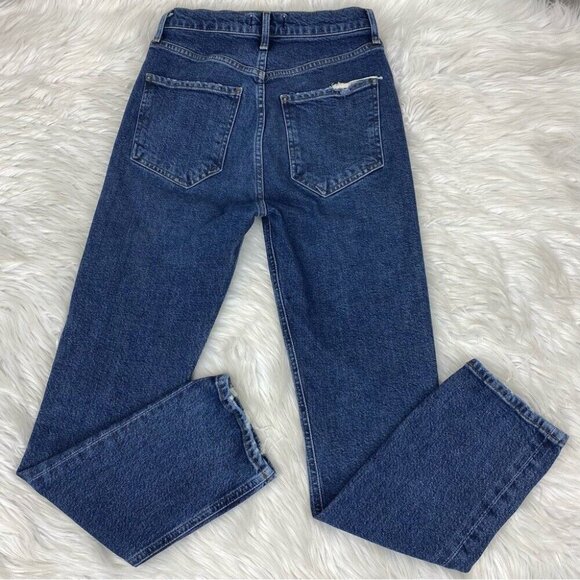 Agolde Women's Blue Riley Button-Fly Skinny‎ Mid-Rise Designer Jeans W24/L26 - Picture 4 of 13